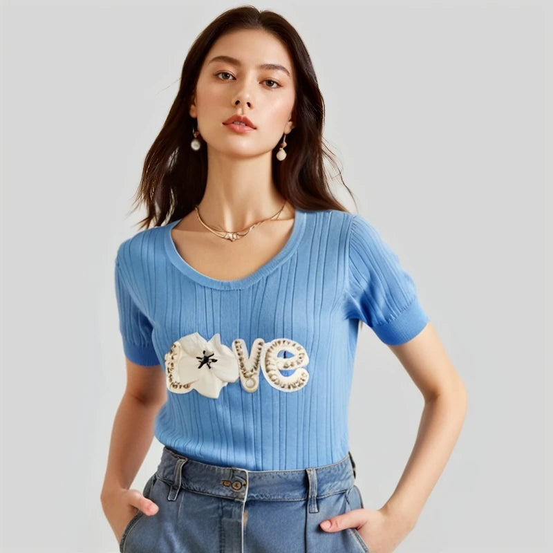 Embroidered Knitted T-Shirt